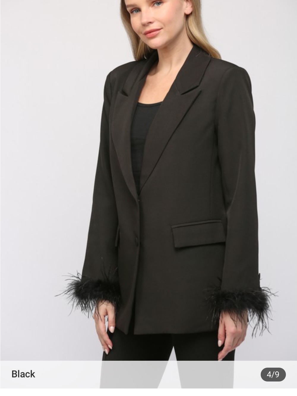 Fate Black Feather-Cuff Blazer